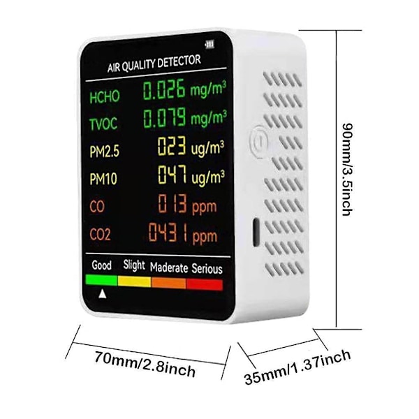 6-i-1 Indendørs Luftkvalitetsmonitor, CO2 Tester CO2 Kulstofmonitor PM2.5, CO2 TVOC, HCHO, PM10 og Tester CO til Hjemmet