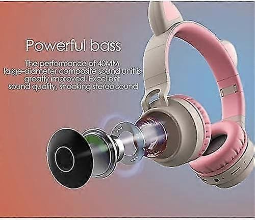 Bluetooth Hovedtelefoner, Katteøre LED Lysende Trådløse Foldbare Over-Ear Hovedtelefoner med Mikrofon og