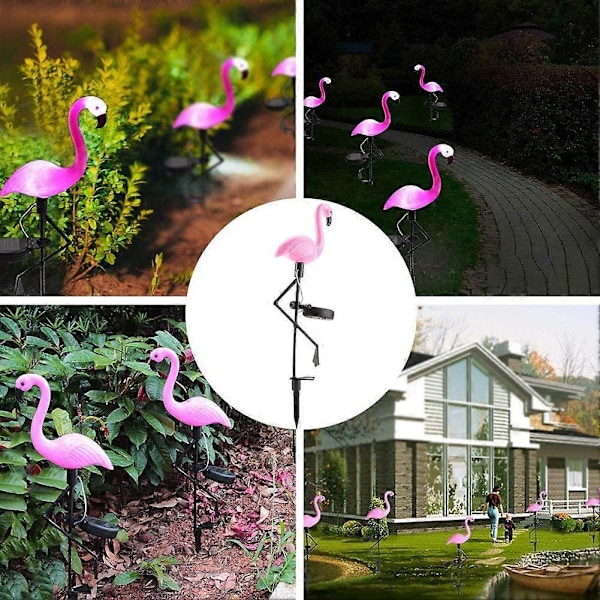 2-pak Pink Flamingo Solar Udendørs LED Plænelampe Dekorativ Pindlampe Pink Flamingo Havestiklampe