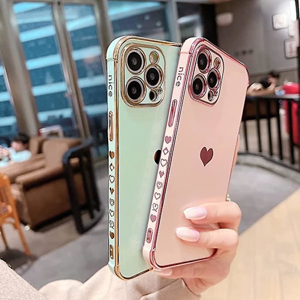 Kompatibel med Iphone 12 Pro Max Skal Hjärtformad Plätering Bakre Skydd, Rolig Söt Sida Litet Mönster Mjuk Tpu Stötsäker Kamera Skyddande Galvaniserad