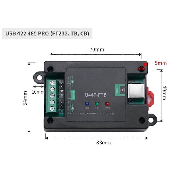 Seriellportkonvertermodul med DIN-skena DB9 Hane/USB-B Gränssnitt U44P-FTB USB 422 485 PRO(FT232,TB, CB)