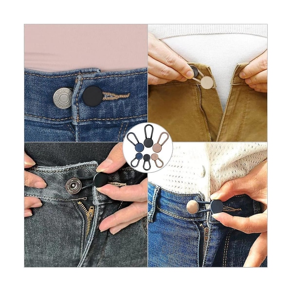 Knappförlängare för jeans, 6 storlekar Byxor Knapp midjebandsförlängare, flexibel justerbar elastisk Wa