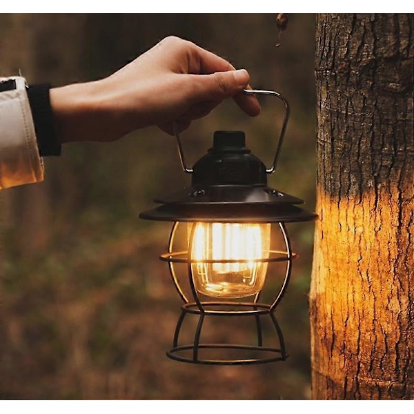 1-pack Retro LED Campinglykta Typ-C Uppladdningsbar och Dimbar, Söt Retro Handhållen Bärbar Campinglykta Utomhus, Perfekt Campinglykta för E