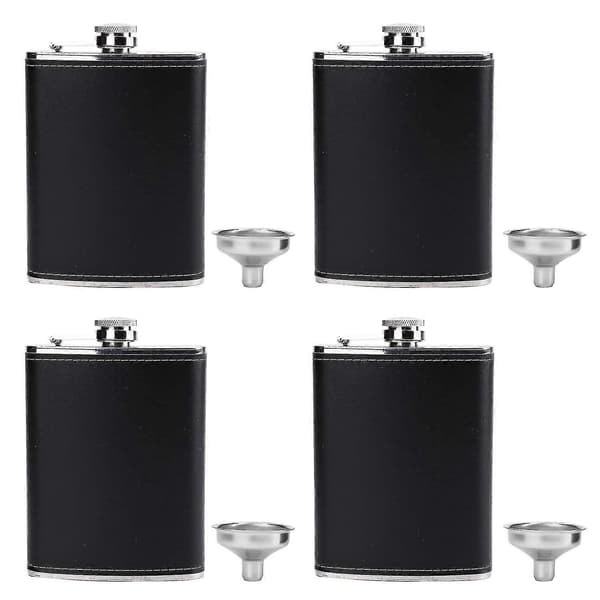 4-pak Hip Flask for brennevin, 8 oz rustfritt stål lekkasikkert lommeflaske med trakter