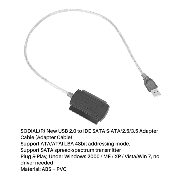 Uusi USB 2.0 - Ide Sata S-ata/2.5/3.5 -sovitinkaapeli (sovitinkaapeli)