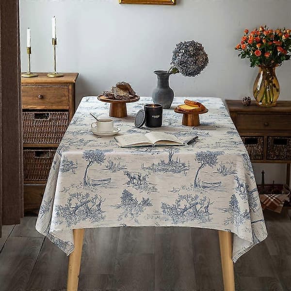 Rustik Klassisk Fransk Landsby Print Linned Dug Bondegårdsbord Dekoration 90*90cm Rektangulær/rektangulær Blå Dug Til Køkken Spisning bedste gif