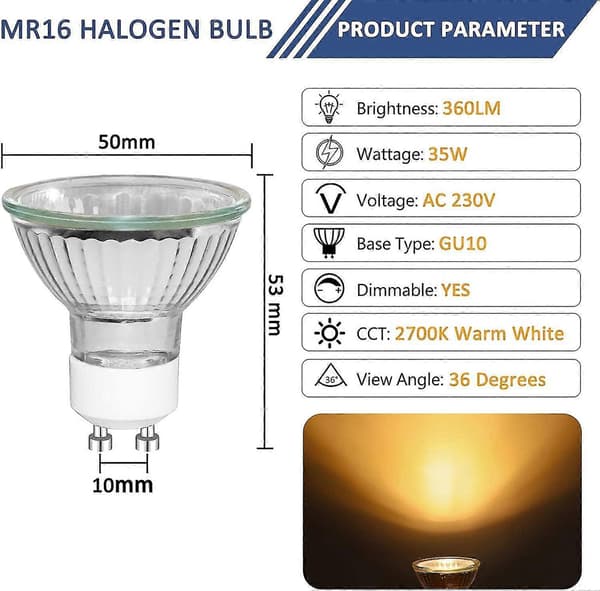 8 st Gu10 35w Halogen Reflektorlampor, Dimbar Spotlight, Varmvit 2700k -T