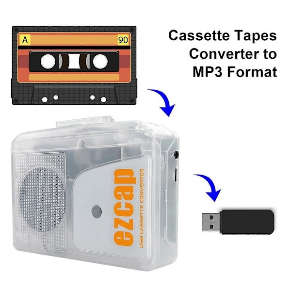USB Kassetteafspiller Walkman Stereo Bånd til MP3 Konverter Audio Musikoptager til MP3 Digital Filkonverter Ezcap249