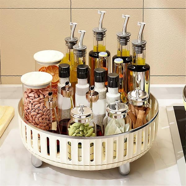 360-graders Roterende Makeup Organizer til Kommode, Kosmetikopbevaring med Rum til Parfumer, Transparent-Hvid, A