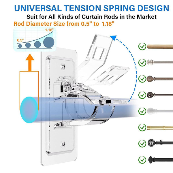 6 st. Borrfria Gardinstångshållare, Självhäftande Stånghållare, Spikfria