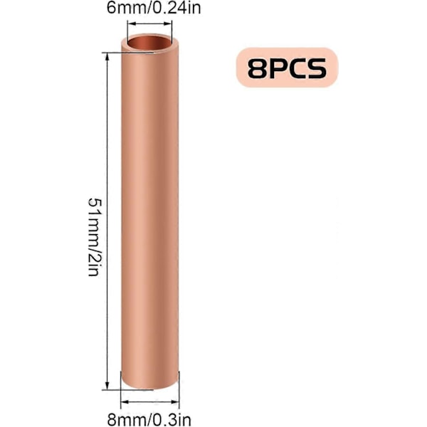 Kopparrör, 8 Stycken Ren Koppar Runt Rör Ihåligt Kopparrör, Kopparanslutningsrör 50 8mm, Innerdiameter 6mm, Bra Konduktivitet, Lämplig för C