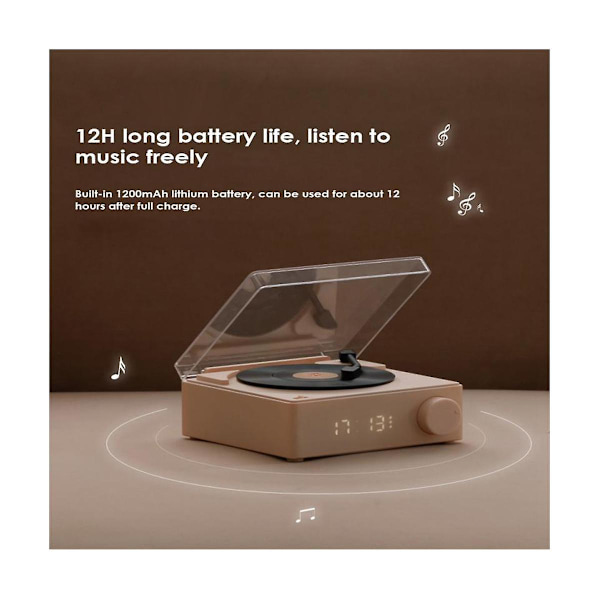 Multifunktionell Bluetooth-högtalare väckarklocka vinylspelare skrivbordsljudlåda för rum sovrum