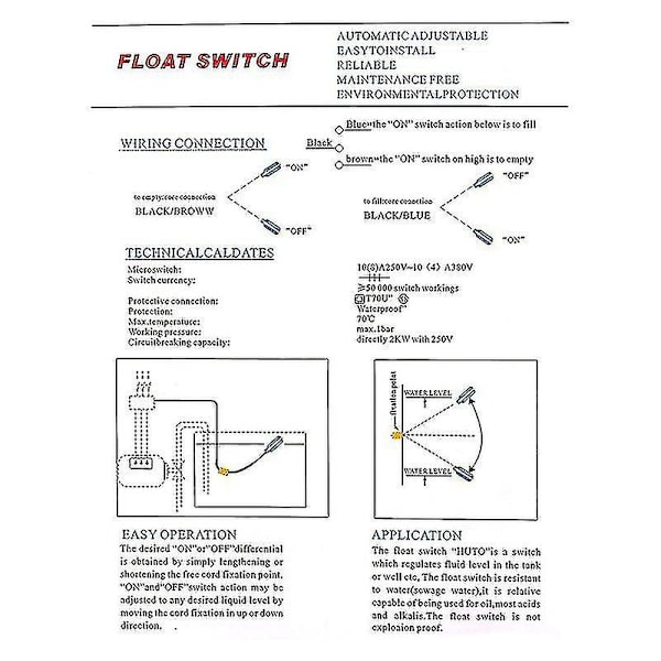 Flytbryter med 6m 19,7 fot for septiksystem, sump pumpe, vanntank