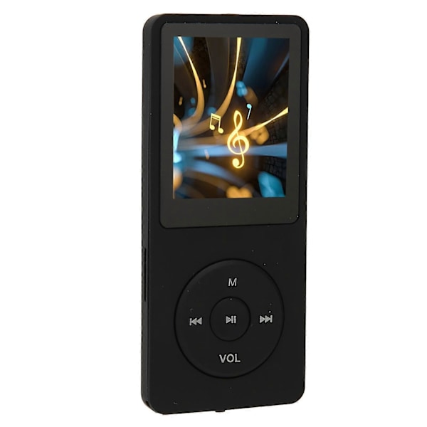 MP3 MP4 -soitin, 1,8 tuuman näyttö, 8 Gt muistia, 64 Gt laajennettavissa, 30 tunnin toistoaika, monitoiminen urheilumusiikkisoitin, musta