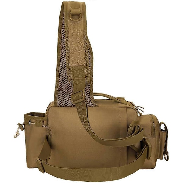 Fisketaske, Multifunktionel Slidstærk Vandafvisende Talje- & Crossbodytaske med Stangholder, til Udendørs Fiskeri Vandring, Khaki
