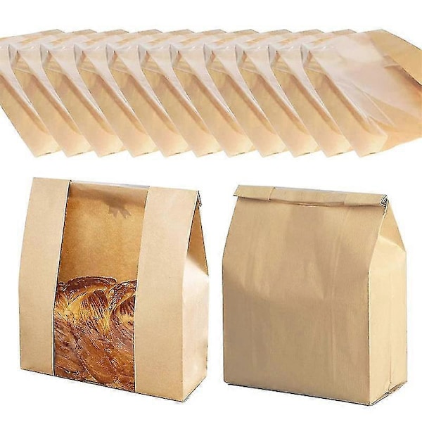 25 stk. Brødposer Papir Bagerpose med Vindue til Surdejsbrød Kager