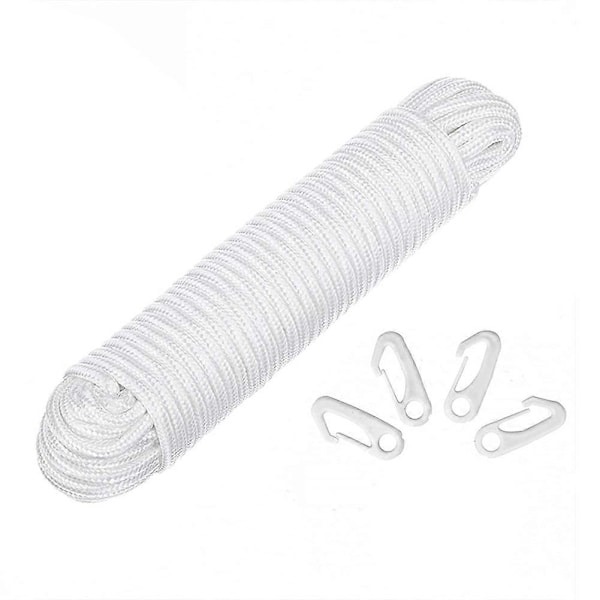 80 Ft 6mm Nylon Flagtov, Hvid 24M Dobbelt Flettet Flagstang Line med 4 stk. Klips, Vaskeline til