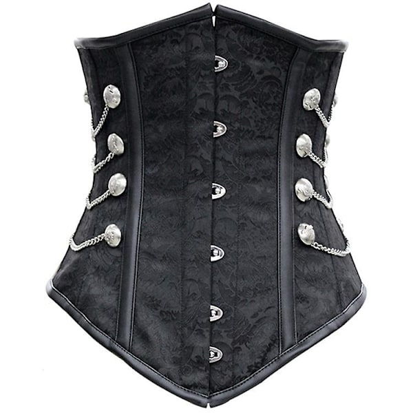 Høyt salg Korsett Kjole Steampunk Edel Svart Korsett Satin Underbust Korsett Topp Med Thong Med Kjeder Sexy Midje Korsett