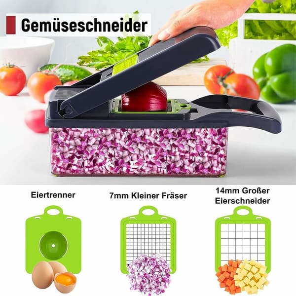 OEM – Multifunksjonell grønnsakskutter – 8 justerbare blader i rustfritt stål – Matkvalitets ABS-materiale – For kutting, strimling og rivning