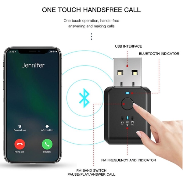 Fm-sender til bil, trådløs Bluetooth 5.0, radiomodulator, bilkit, håndfri lydadapter, ingen forsinkelse