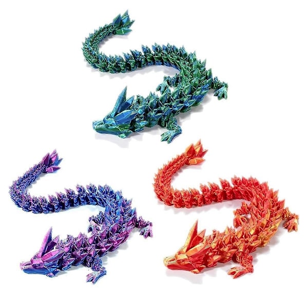 3D-printet Krystaldrage 30 cm 3 stk., 3D-printet Fleksibel Artikulær Drage, Dekoration