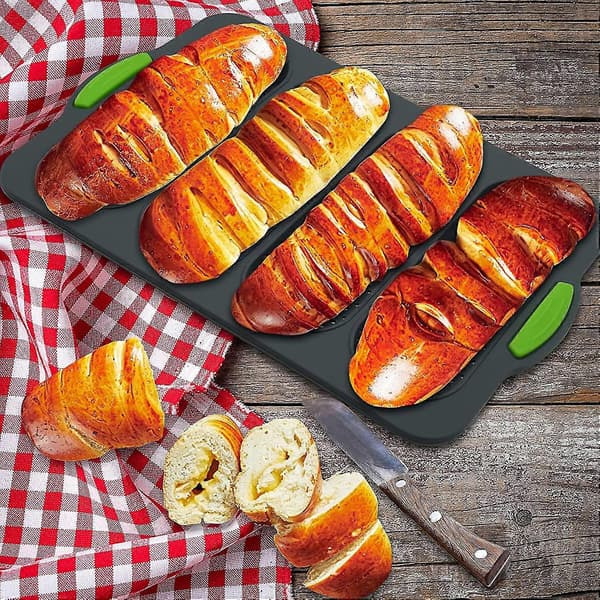 Brødform til bagning, silikone 4 hulrum baguetteform