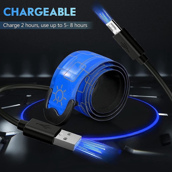 2-pak USB genopladelige reflekterende armbånd, lysbånd med høj synlighed til løbere, cyklister, vandrere, kæledyrsejere, blå