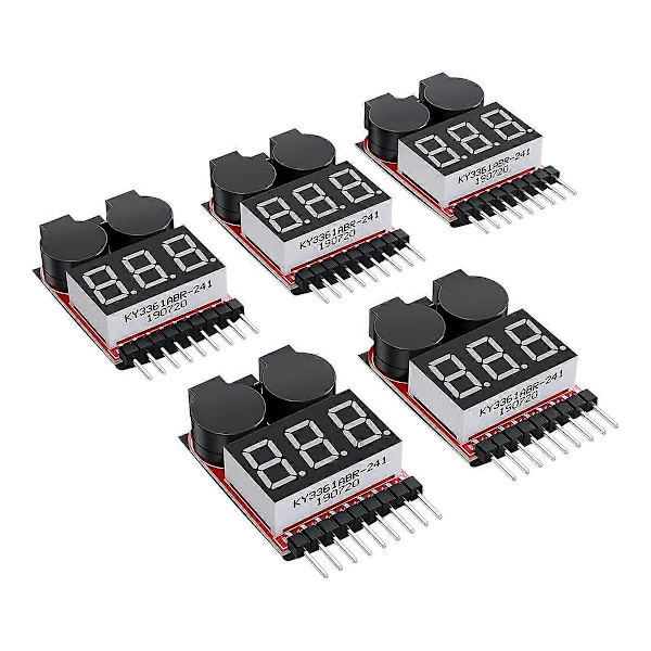 5 ST 2-i-1 1-8S Lipo Batterispänningstestare, RC Lågspänningssummerlarm, Batteriövervakare Te