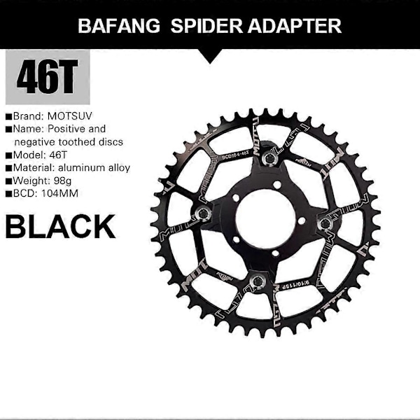 104BCD Kædering Adapter+Kædehjul 46T til BBS01 BBS02 Mid Drive Motor Elektrisk Cykel Del Bl
