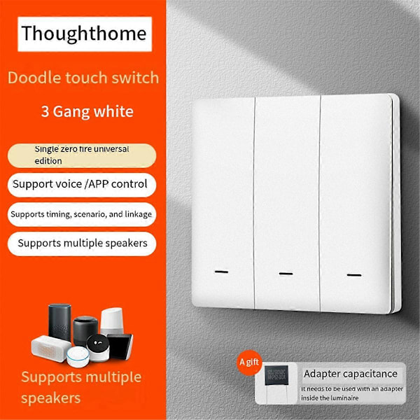 Tuya Smart Switch Wifi og Rf Radiofrekvens Smart Switch Enkelt Nul Brandlinje Universal 3 Switch Hvid