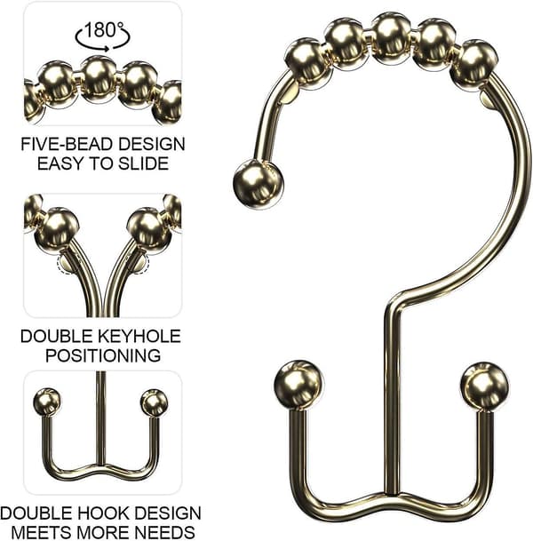Duschdraperikrokar, Rostfria Metall Dubbelglidande Duschdraperiringar för Badrumsduschstänger Draperier, 12-pack