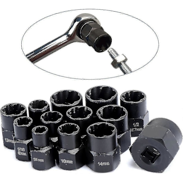 13 stk. Twist Socket Sett, 9,5 mm Skadet Boltuttrekker, Håndtak Mutteruttrekker Socket Sett For Låsing av Hjulmutterfjerning-DF