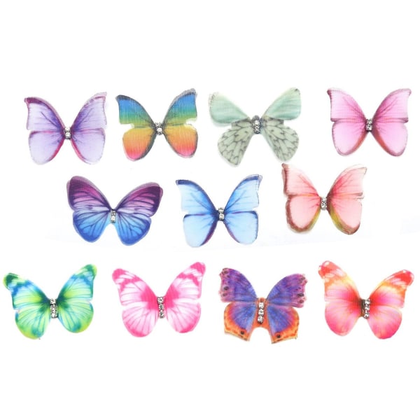 200 stk. Gradient Farve Organza Stof Butterfly Applikationer 38mm Gennemsigtig Chiffon Butterfly