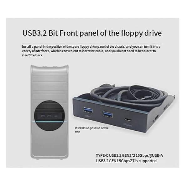 3,5 tommer Desktop Floppy Bay Frontpanel med 2 X USB 3.0 Type-A
