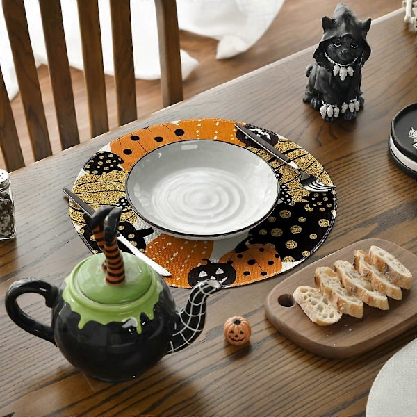 Jack-O-Lantern Halloween pyöreät tabletit, 4 kpl, 35,5 cm syksyn pyöreät pöytätabletit
