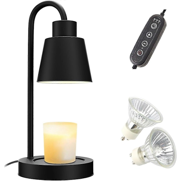 Dæmpbar Lysvarmer Lampe med Timer, Praktisk og Sikker Lyslampe til Duftlys i Glas, Varmelegeme med 2 Pærer, Sort