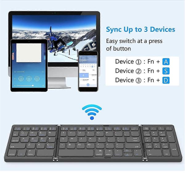 Vikbart, USB-uppladdningsbart trådlöst tangentbord för IOS, Android, Windows PC Laptop Smartphone-Grått