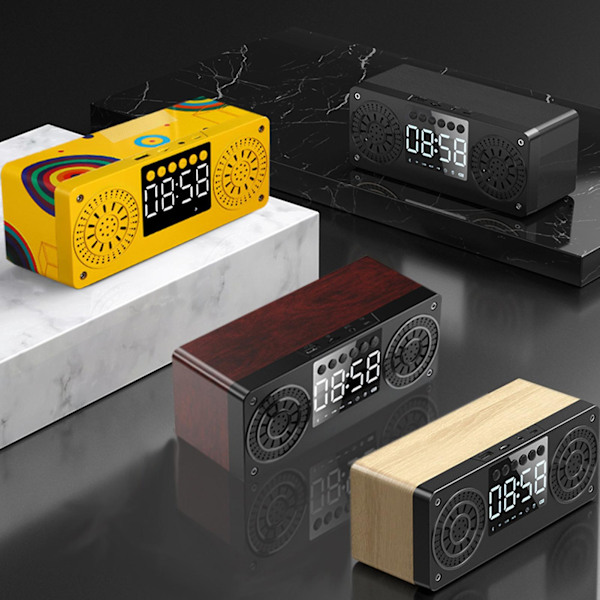 A10 Mini Puu Bluetooth-yhteensopiva Langaton FM-Radio LCD-näyttö Herätyskello Musiikkisoitin