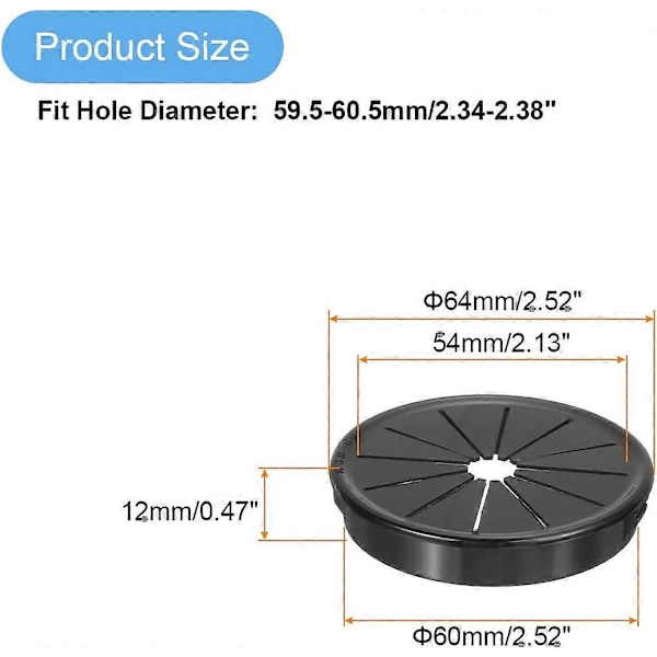 2 st Kabelskydd, Snäppskydd för Hål med 2,36\" (60 mm) Montering