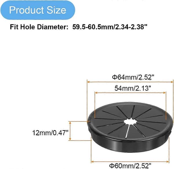 2 stk. Kabelgennemføringer, Snap Bushing Grommet til huller med 2,36\" (60 mm) montering