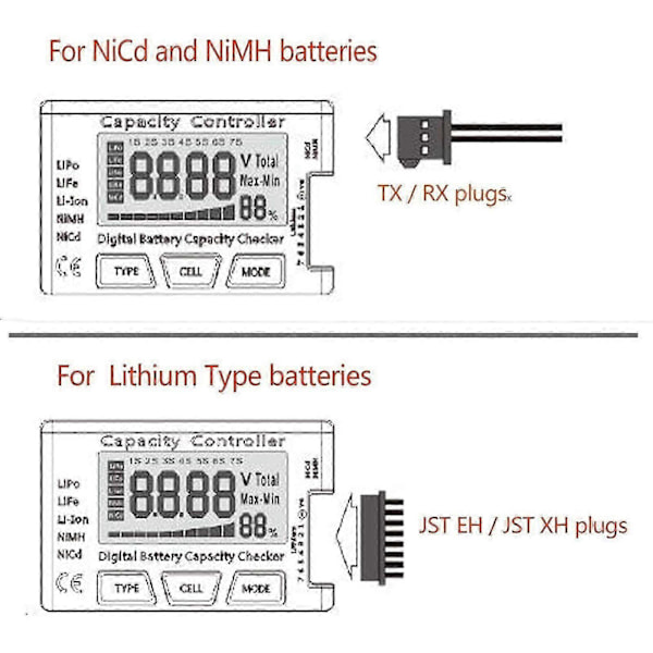 Batterikapasitet Digital Tester Voltmåler Li-Ion NiMH Nicd LiPo