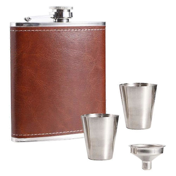 Fickpluntor för sprit för män med läderöverdrag, 8 oz plunta set