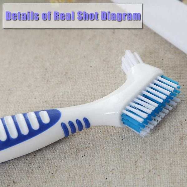 Pakkaa 4 hammasproteesiharjaa kaksipuolisilla hammasproteesien puhdistusharjaspäillä hammasproteesien hoitoon