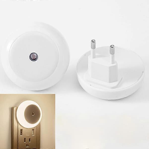 Sett med 2 LED nattlamper, varmhvit nattlampe med plugg, rund, hvit