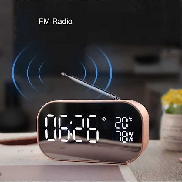 Trådlös Bluetooth Högtalarklocka, Digital Spegelradio Väckarklocka USB Laddningsport AUX TF Kort Spela Upp Display för Sängbord Sovrum