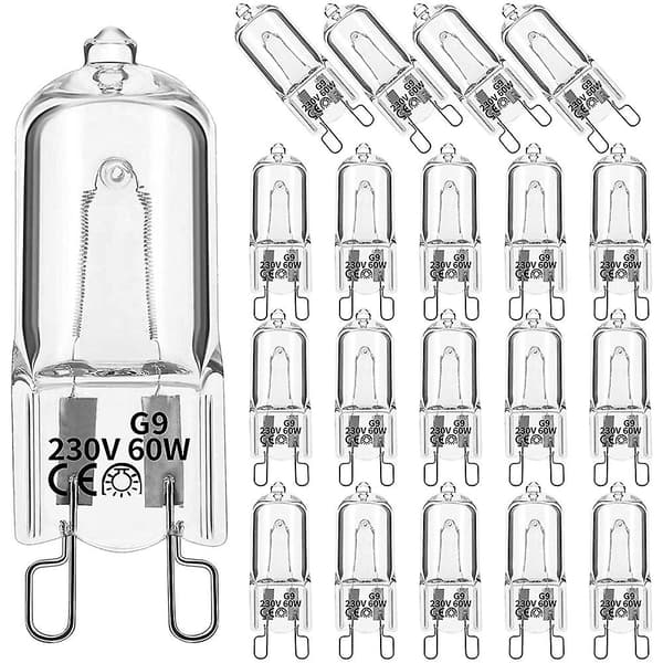 20 stk G9 Halogenlys, 60W Klar Dimmbar Halogen, Varmt Hvit 2800K for Lysekroner, Hengelamper, Landskap
