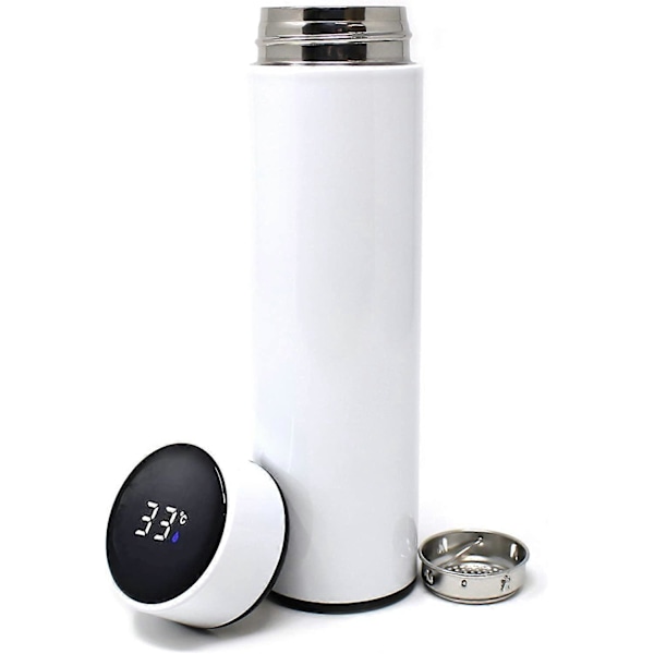 Isolerad Vattenflaska Kaffe Te Resemugg Termos Vattenflaska Med Temperaturvisning 500mL/16.9 Fl.oz - Håller Varmt eller Kallt i 12 Timmar (Vit)