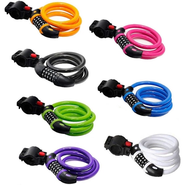 Cykellås med hög säkerhet, 5-siffrig återställbar kombination, spiralformad kabel, bäst för cyklar utomhus, 1,2 mx 12 mm rosa