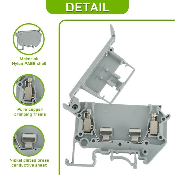 Uk5- Uk5rd Sikringsterminalblokk uten LED DIN-skinne, avkoblingsterminalblokk, skruklems (pakke med 10