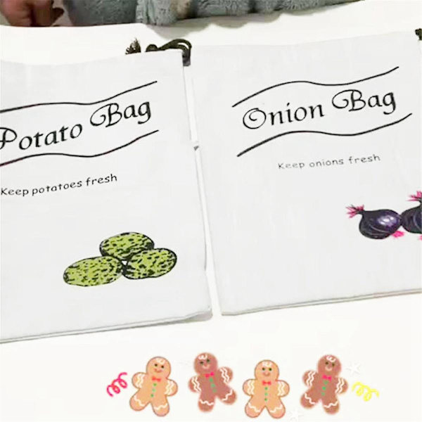 4 stk. Kartoffelopbevaring til Pantry | Kartoffel- og Løgopbevaringsposer med Sidelynlås | Landlig Løgsæk